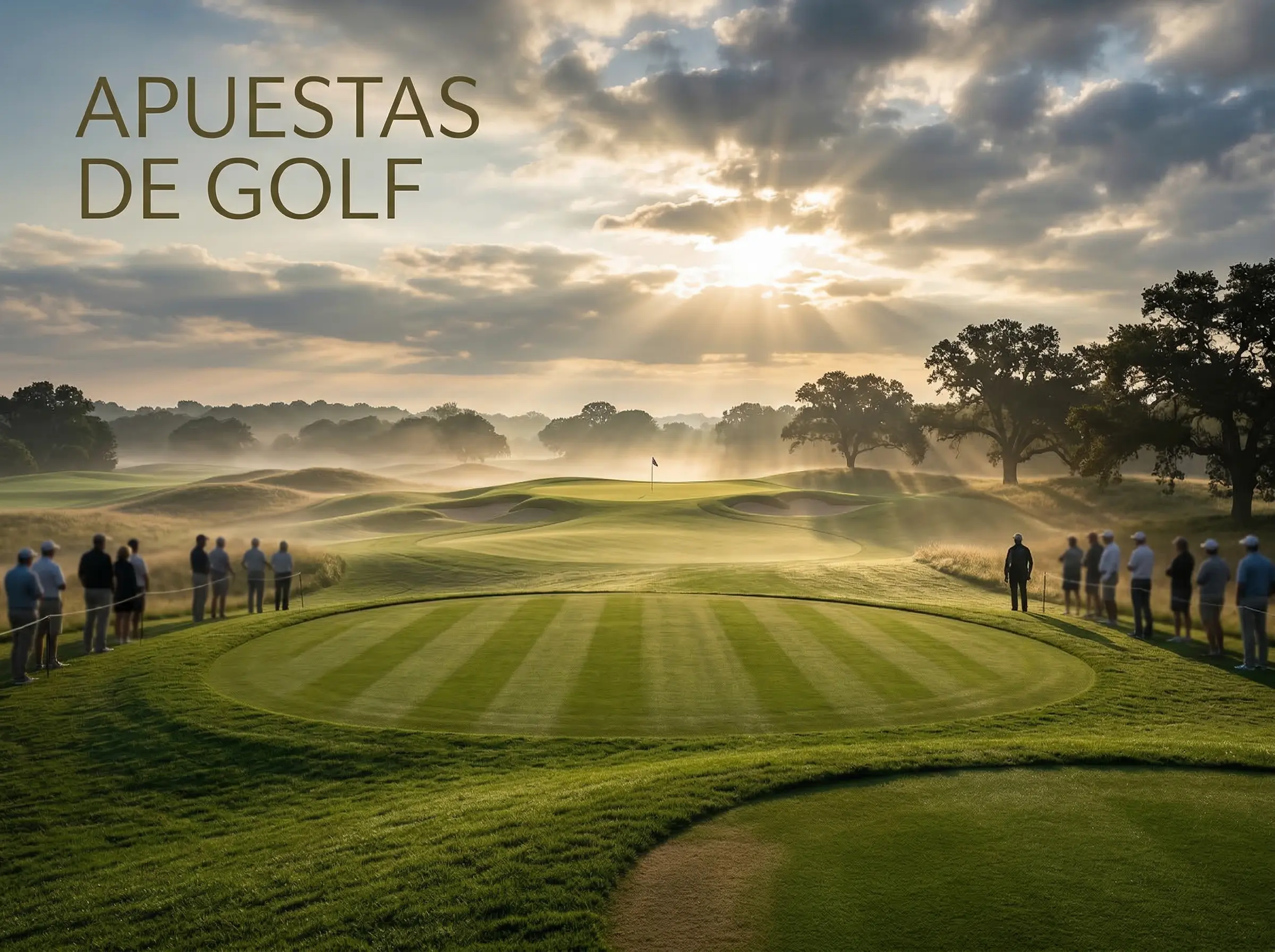 Vista panoramica de un campo de golf profesional durante un torneo del PGA Tour con espectadores observando el green